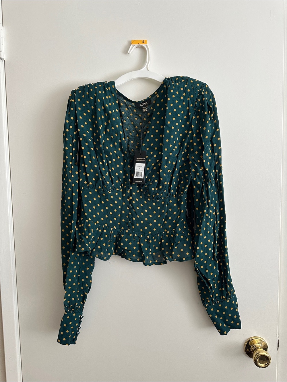 a new day Teal Green Polka Dot Peplum Blouse with Gold Dots